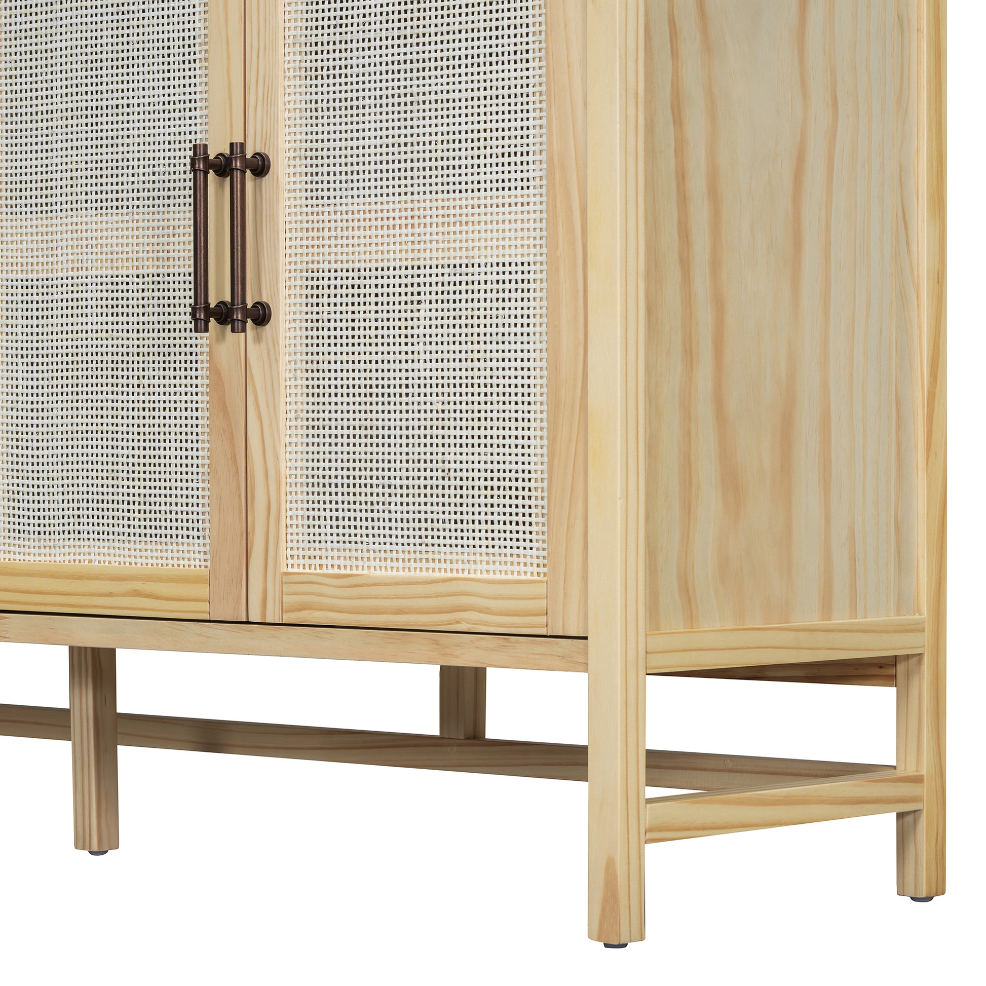 Sideboard Rustic Buffet Cabinet, Sideboard Cabinet With Decorative Rattan Doors, Buffet Cabinet With Storage For Entryway Dining Room Kitchen Living Room, Natural Natural Mdf