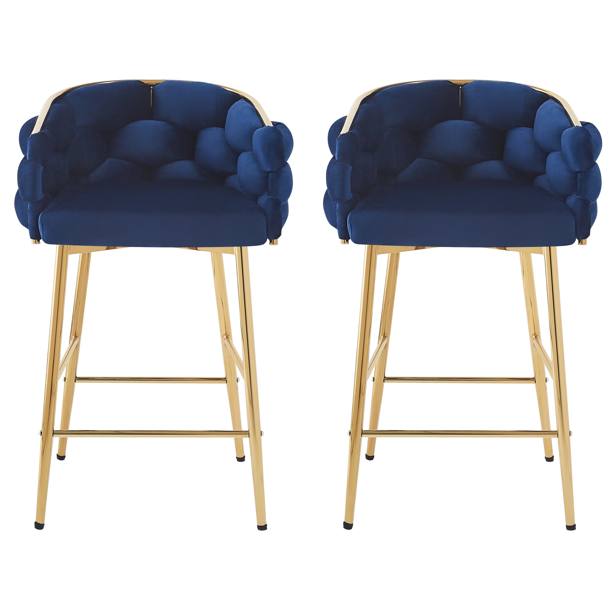 28'' Modern Counter Stools Set Of 2,Dark Blue Counter Stools With Iron Frame,Soft Back And Cushion,Footrest,Suitable For Kitchen Bedroom Dining Room. Iron Dark Blue Kitchen Sponge Modern Set Of 2