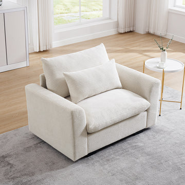 Beige Corduroy Deep Seat Single Sofa Accent Chair,Deep Seat Couch With Waist Pillow For Living Room Apartment Office Beige Corduroy 1 Seat