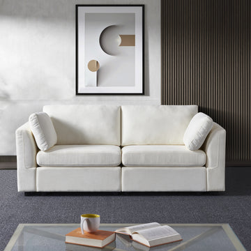 Modular Sofa Whiten Chenille Fabric, Simple And Grand, The Seat And Back Is Very Soft. This Is Also A Knock Down Sofa Creamy White White Chenille Wood Primary Living Space Medium Firm Light Duty Victorian Rectangle Acacia Rolled Arms Chenille 2 Seat