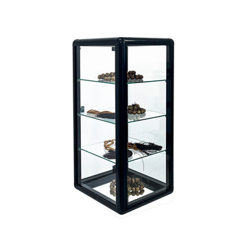 Tempered Glass Counter Top Display Showcase With Sliding Glass Door And Lock,Standard Aluminum Framing With Sliding Glass Door And Lock Display Cabinet Black Glass