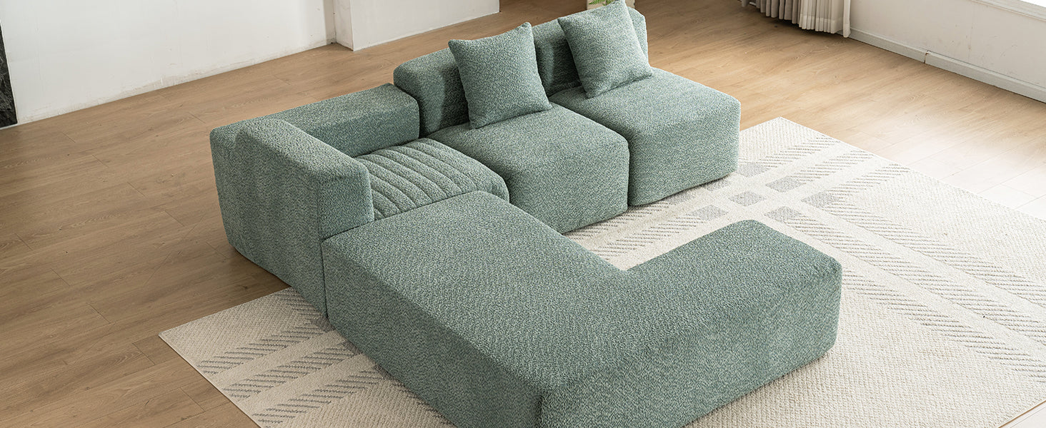 116.5" Sectional Sofa Full Compressed Sofa Couch Free Combined Sofa For Living Room, Green Green Foam Polyester 4 Seat