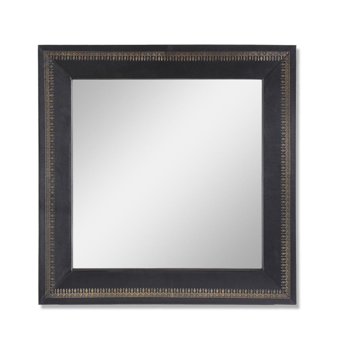 Wall Black Mirror With Golden Embossing Tc Goat Leather Black Gold Mdf