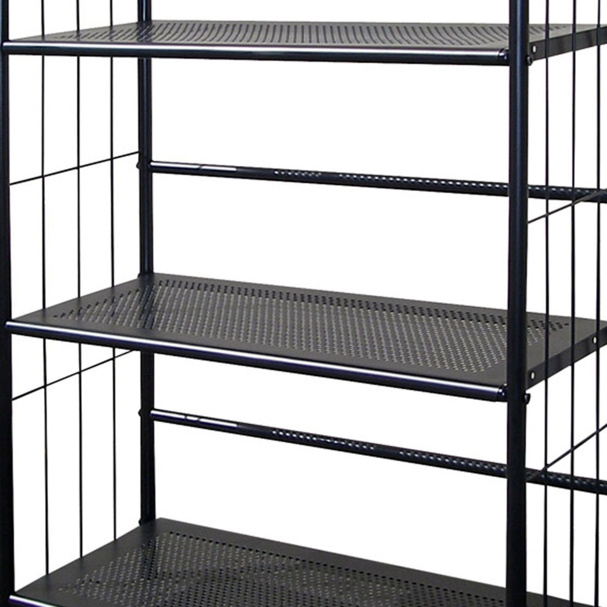 37" Tall 3 Tier Metal Standing Book Shelf, Black Finish Black Wood