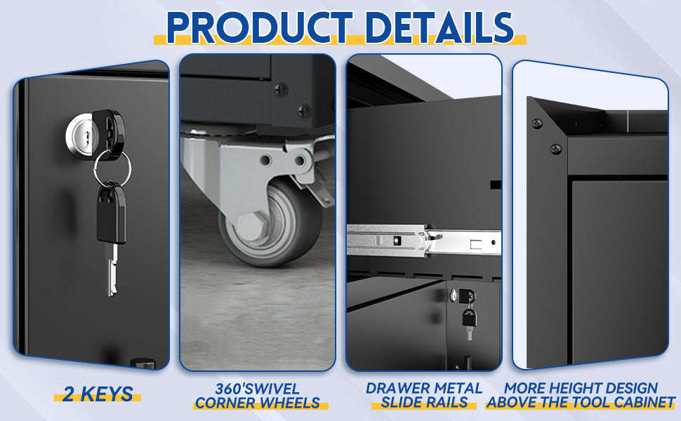 2 Door 1 Drawer Tool Cabinets For Garage, Lockable Garage Storage Cabinet, Locking Metal Storage Cabinet With Wheels, Rolling Tool Chest, Assembly Required H35.4*W30.3*D18 Black American