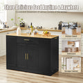 53 Inch Large Kitchen Island With Trash Can Storage Cabinet, Islands Table With Drawer And Adjustable Shelves, Breakfast Bar Cabinet For 13 Gallon Garbage Bin, Black & Oak Black Particle Board