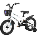 C16111A Kids Bike 16 Inch For Boys & Girls With Training Wheels, Freestyle Kids' Bicycle With Bell,Basket And Fender. White Steel