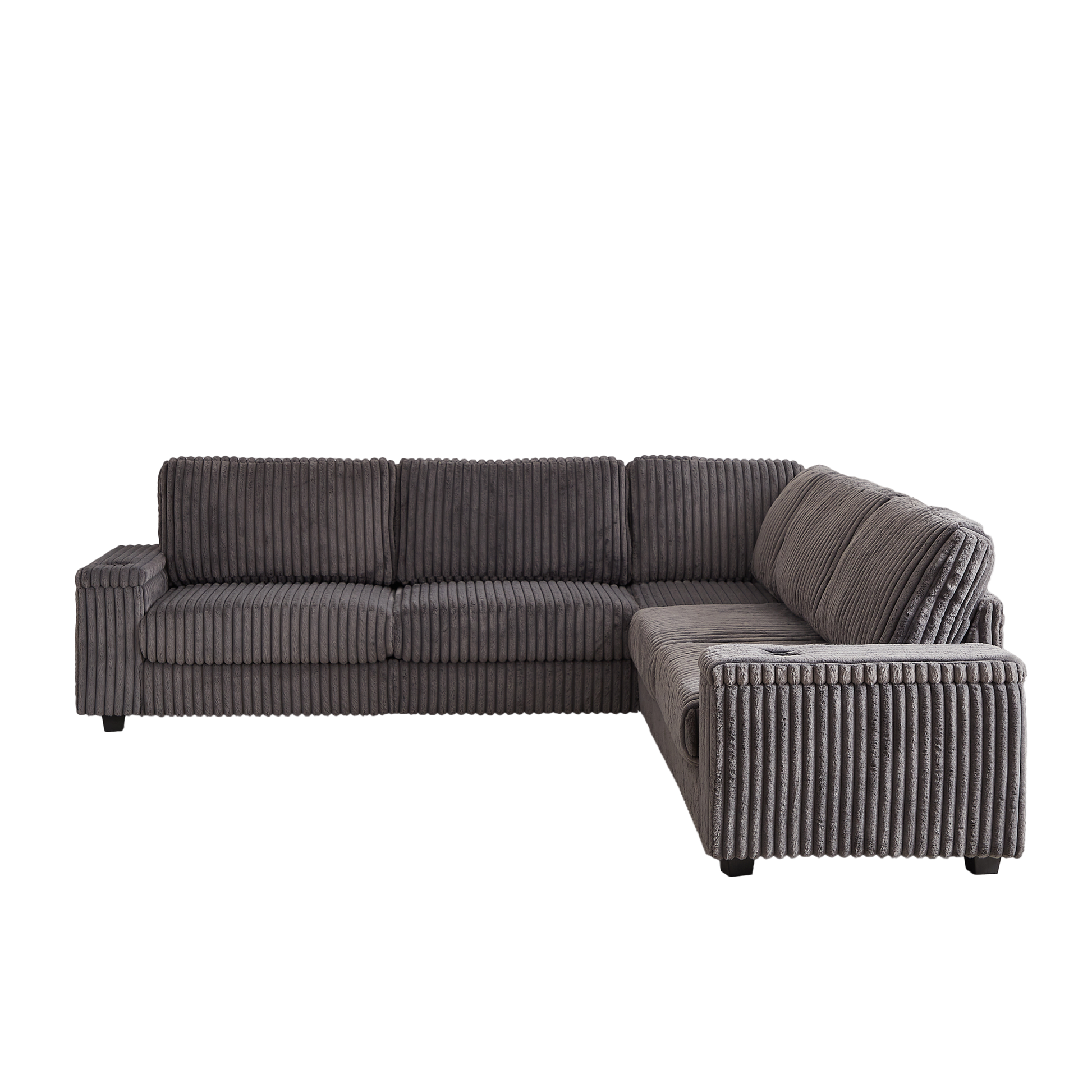 110 Inch Oversized Corduroy Corner Sofa,L Shaped Corner Couch With Two Storage Spaces,Usb Port & T Pyce Port And Cup Holderdeep Seat Comfy Upholstered Couches For Living Room Not Freely Combinable Dark Grey Corduroy 5 Seat