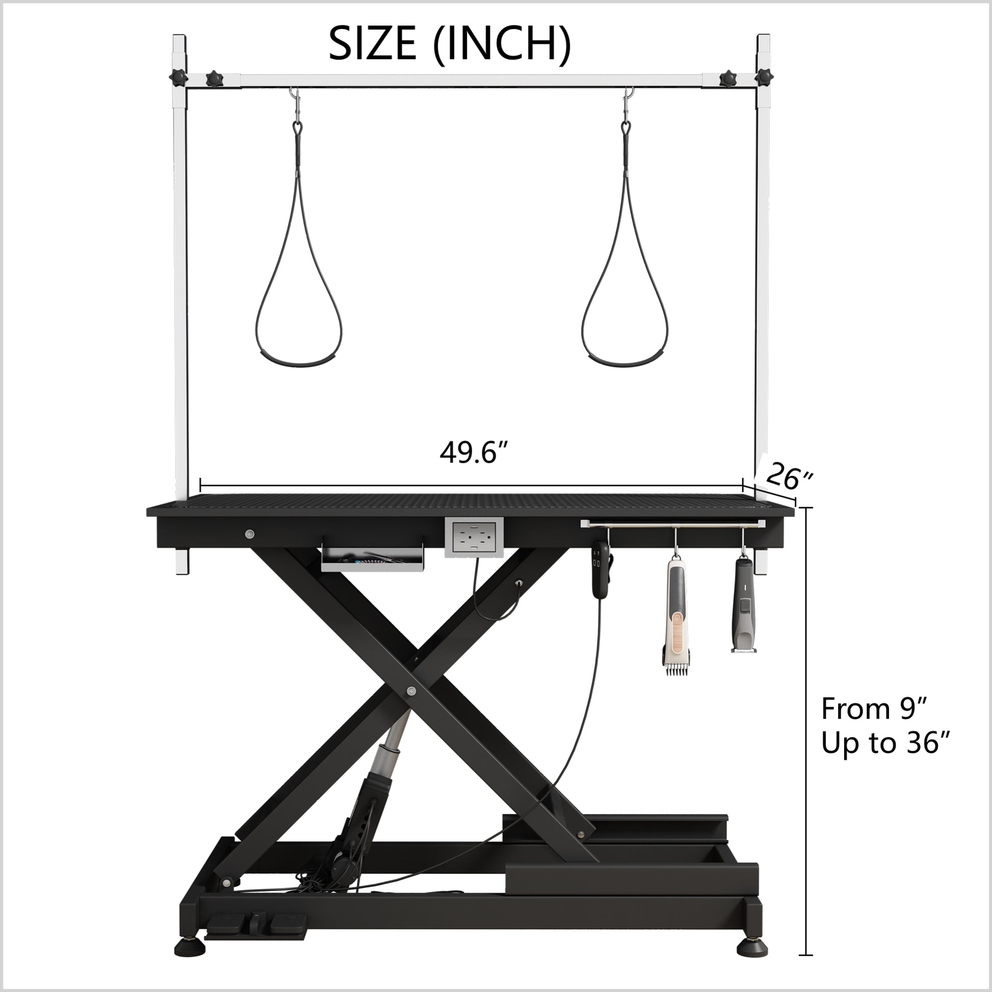 Electric Pet Grooming Table, 110V 220V Professional Groomer Recommend Super Deluxe Electric Pet Grooming Table, 110V 220V Professional Groomer Recommend Height Adjust From 8 Up To 36Inch Black Color Black Carbon Steel