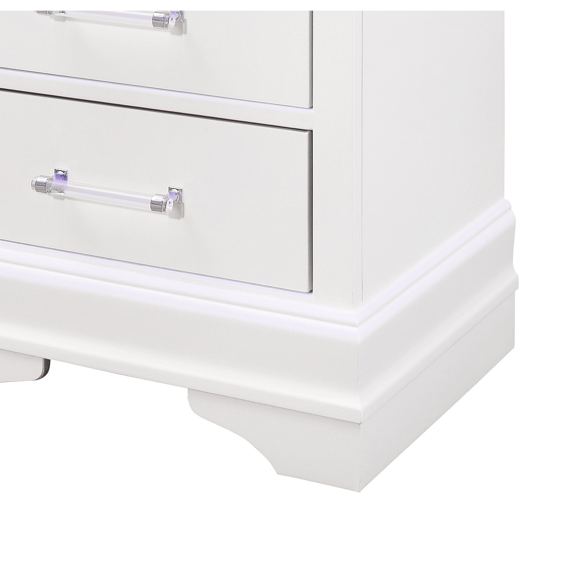 Charlston White Nightstand With Led White Solid Wood Mdf