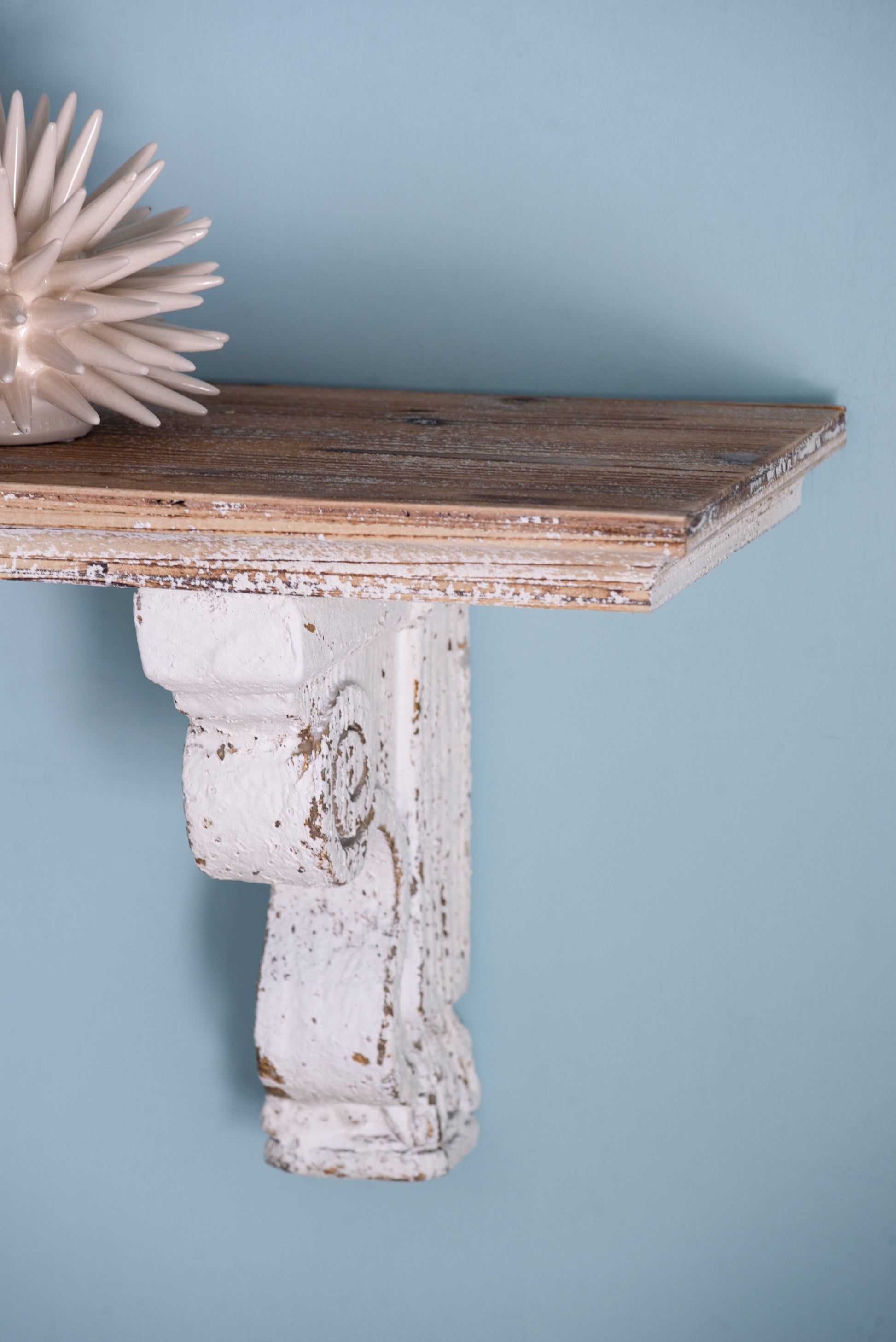 13.8X9.1X11.4" Distressed Brown And White Wooden Wall Shelf With Corbel Design Brown Antique White Wood