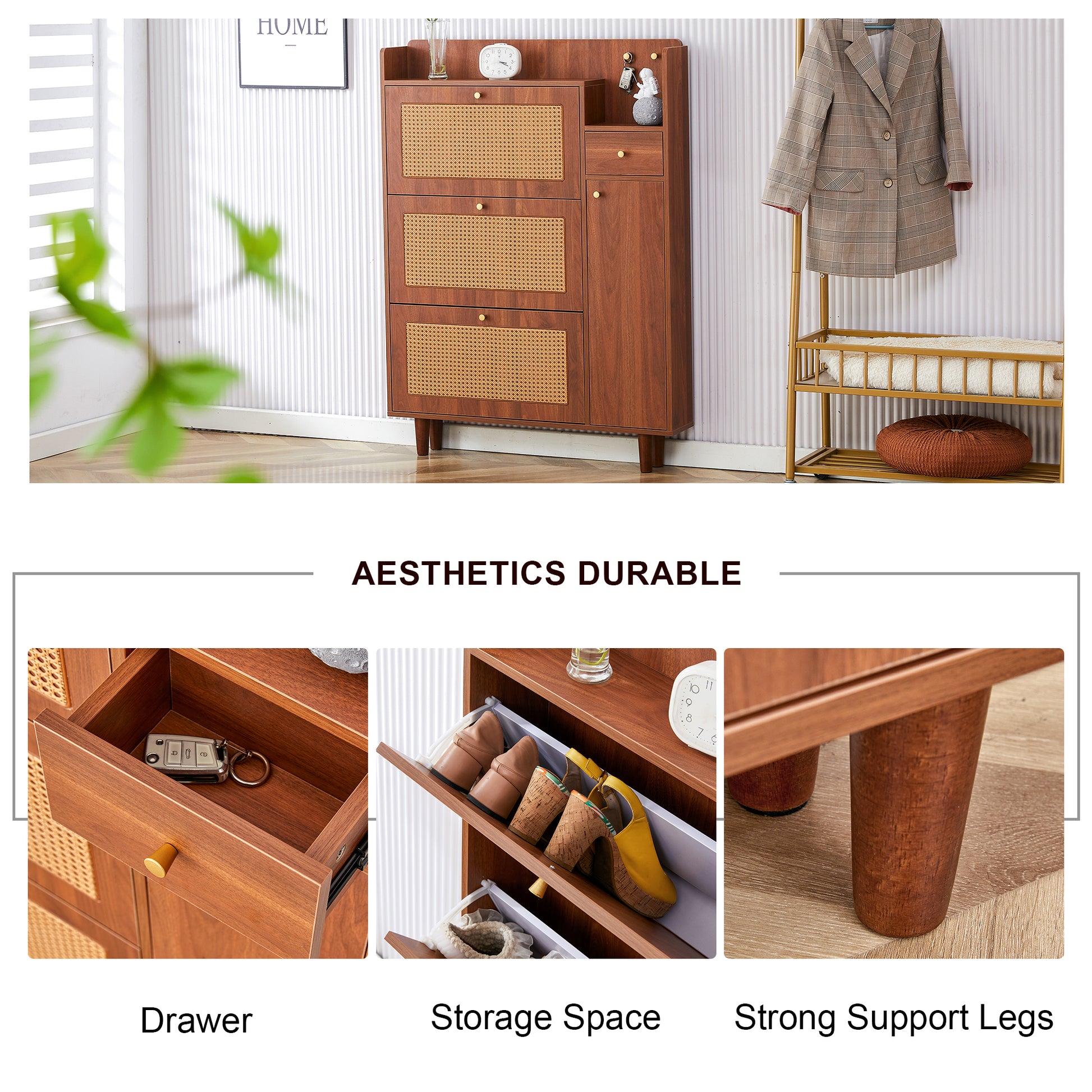 Modern Minimalist Storage Cabinet, Japanese Rattan Shoe Cabinet, Bed Top Cabinet, Small Home Furniture. Suitable For Corridors And Living Rooms. Gz Di 03 Wood Mdf