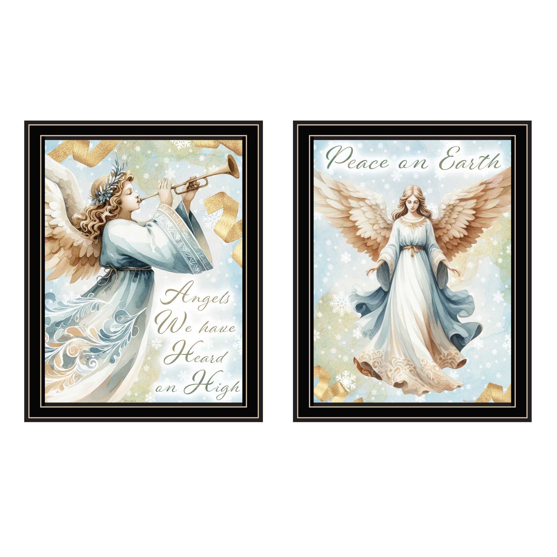 2 Piece Vignette Angels We Have Heard On High Black Framed Wall Art For Living Room, Holiday Wall Art Print For Home Decor, Bedroom Wall Art By Nicole Decamp Multicolor Wood Paper