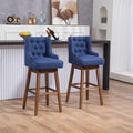 Coolmore Bar Stools Set Of 2 Counter Height Chairs With Footrest For Kitchen, Dining Room And 360 Degree Solid Wood Legs Swivel Bar Stools Set Of 2 Navy Linen Navy Foam Linen