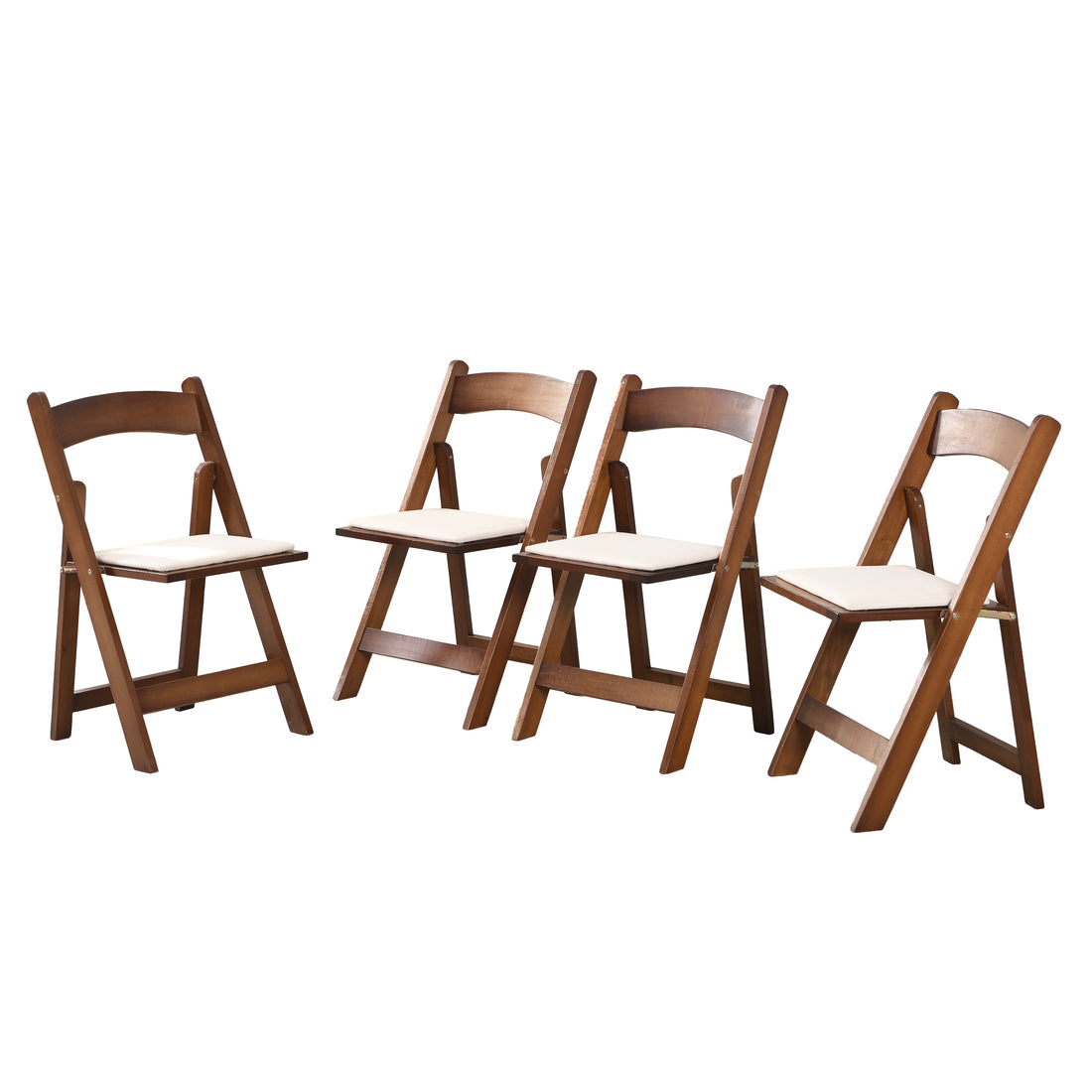 Upholstered Folding Chair, Space Saving, Easy To Carry, 4Pcs, Walnut Shelf Beige Cushion,Dining Room Natural Walnut Solid Wood