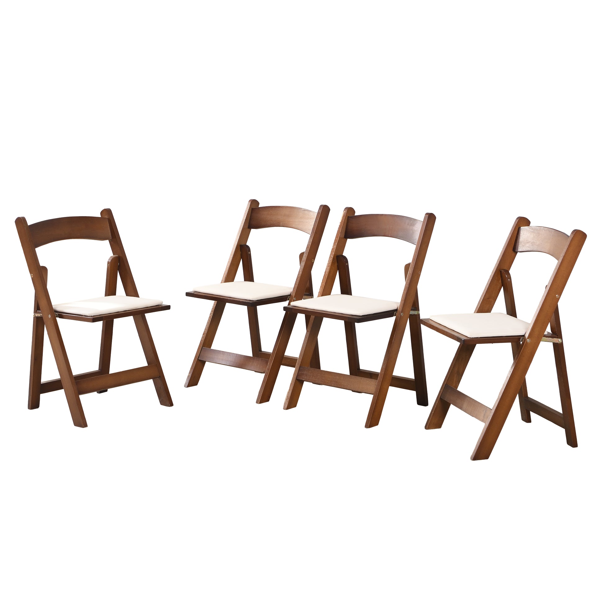 Upholstered Folding Chair, Space Saving, Easy To Carry, 4Pcs, Walnut Shelf Beige Cushion,Dining Room Natural Walnut Solid Wood