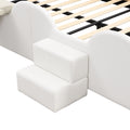 Full Size Upholstered Led Light Platform Bed With Shell Headboard And Children'S Slide, Pink Box Spring Not Required Full Pink White Wood Bedroom Bed Frame Faux Leather Upholstered