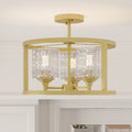 3 Light Kitchen Glass Steel Dimmable Semi Flush Mount Antique Brass Ceiling Lights Steel Metal