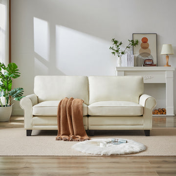 75.6" Pets Friendly Fabric Rolled Arm Upholstered Loveseat 2 Seater Couch With Removable Back Cushionmodern Couches For Small Spaces Living Room, Bedroom, Apartment, Beige White Beige Fabric