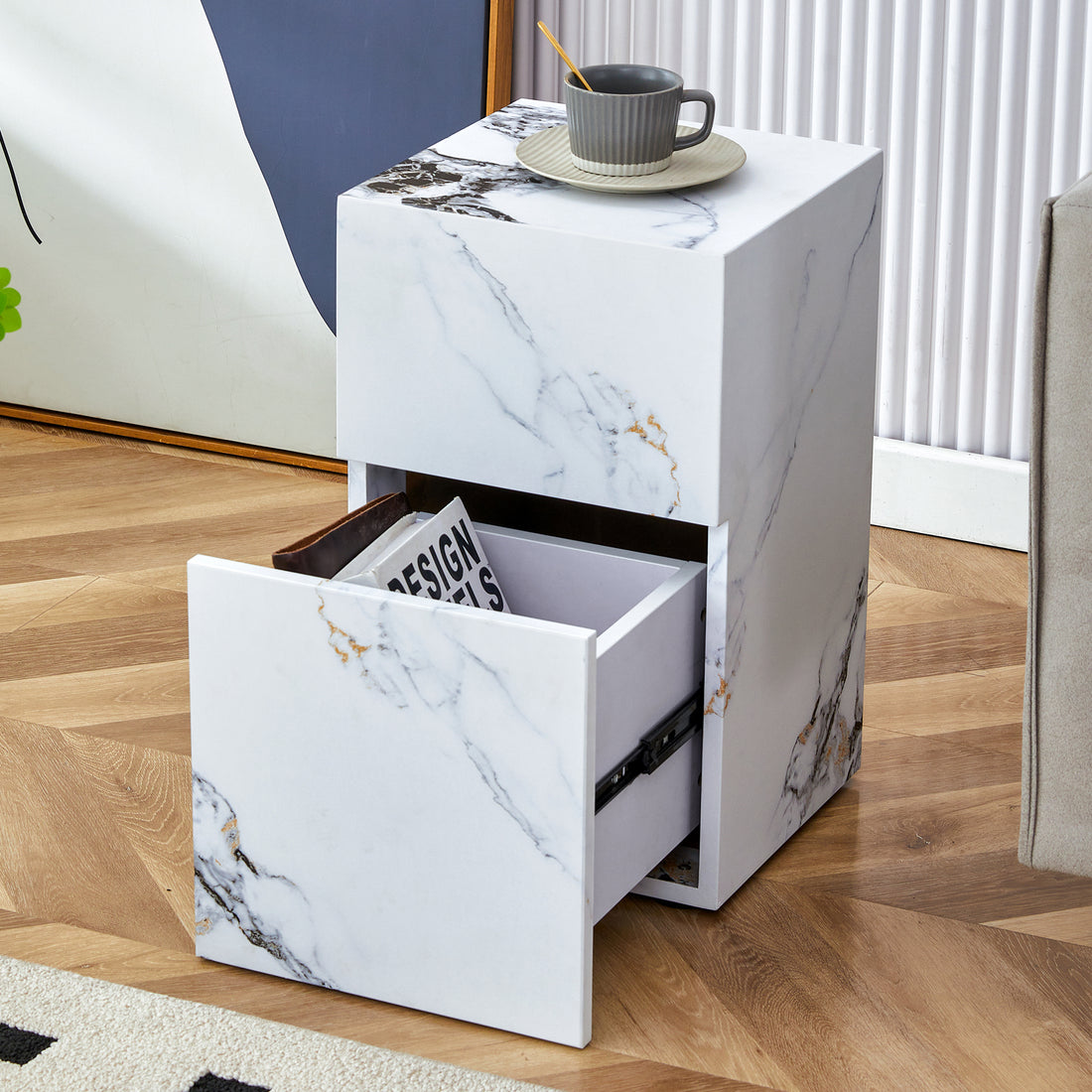 Compact Mdf Coffee Table: 11.81X11.81X19.69 Inches, Stylish Texture Design White Mdf