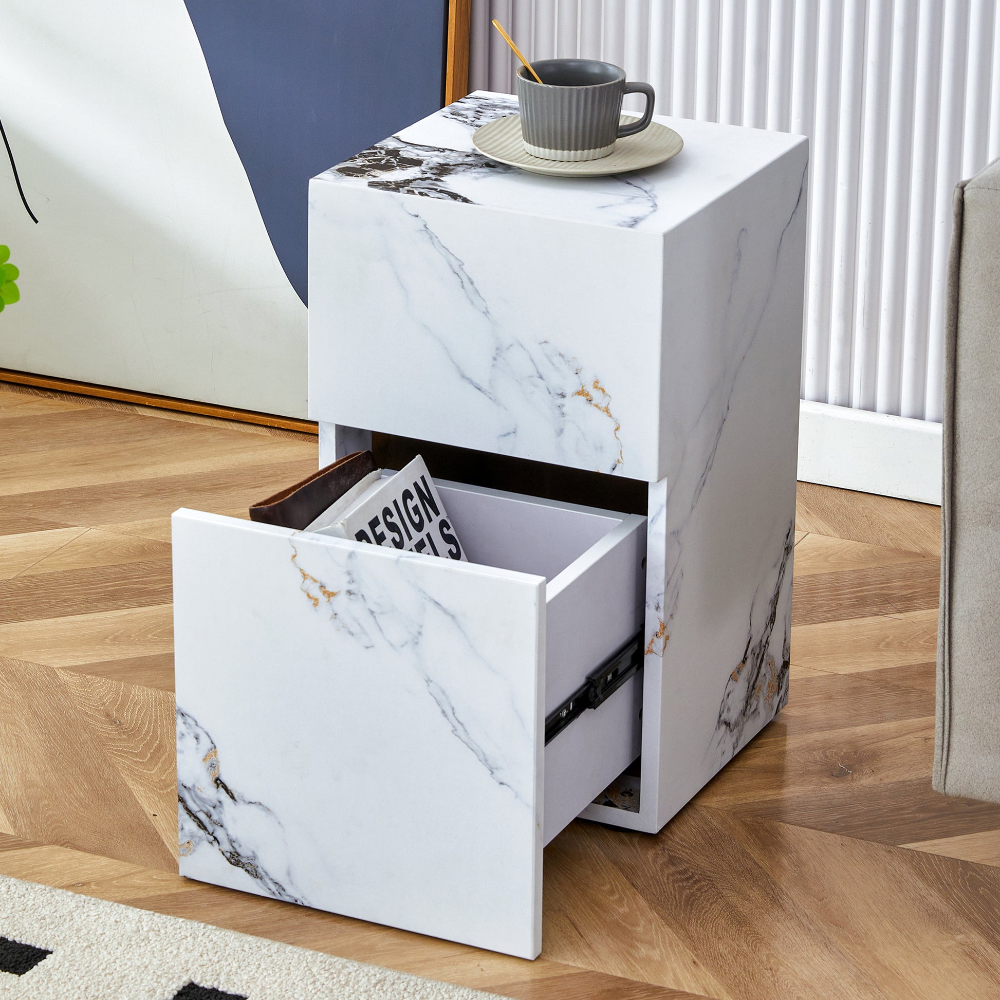 Compact Mdf Coffee Table: 11.81X11.81X19.69 Inches, Stylish Texture Design White Mdf