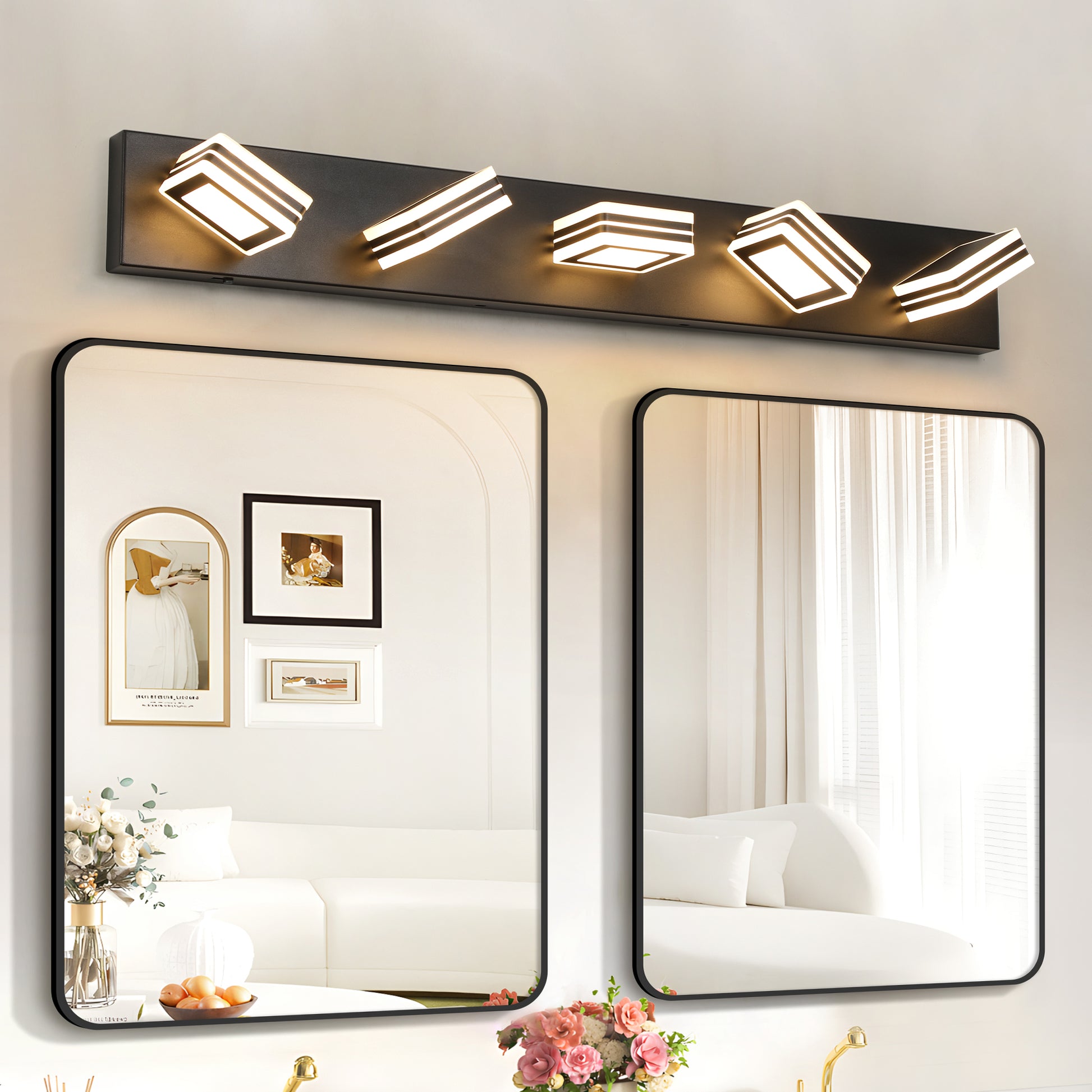 Modern 5 Light Led Vanity Light Sleek Bathroom Wall Fixture, Iron & Acrylic, Dimmable & Energy Efficient, Ideal For Mirror Lighting Black Acrylic,Iron