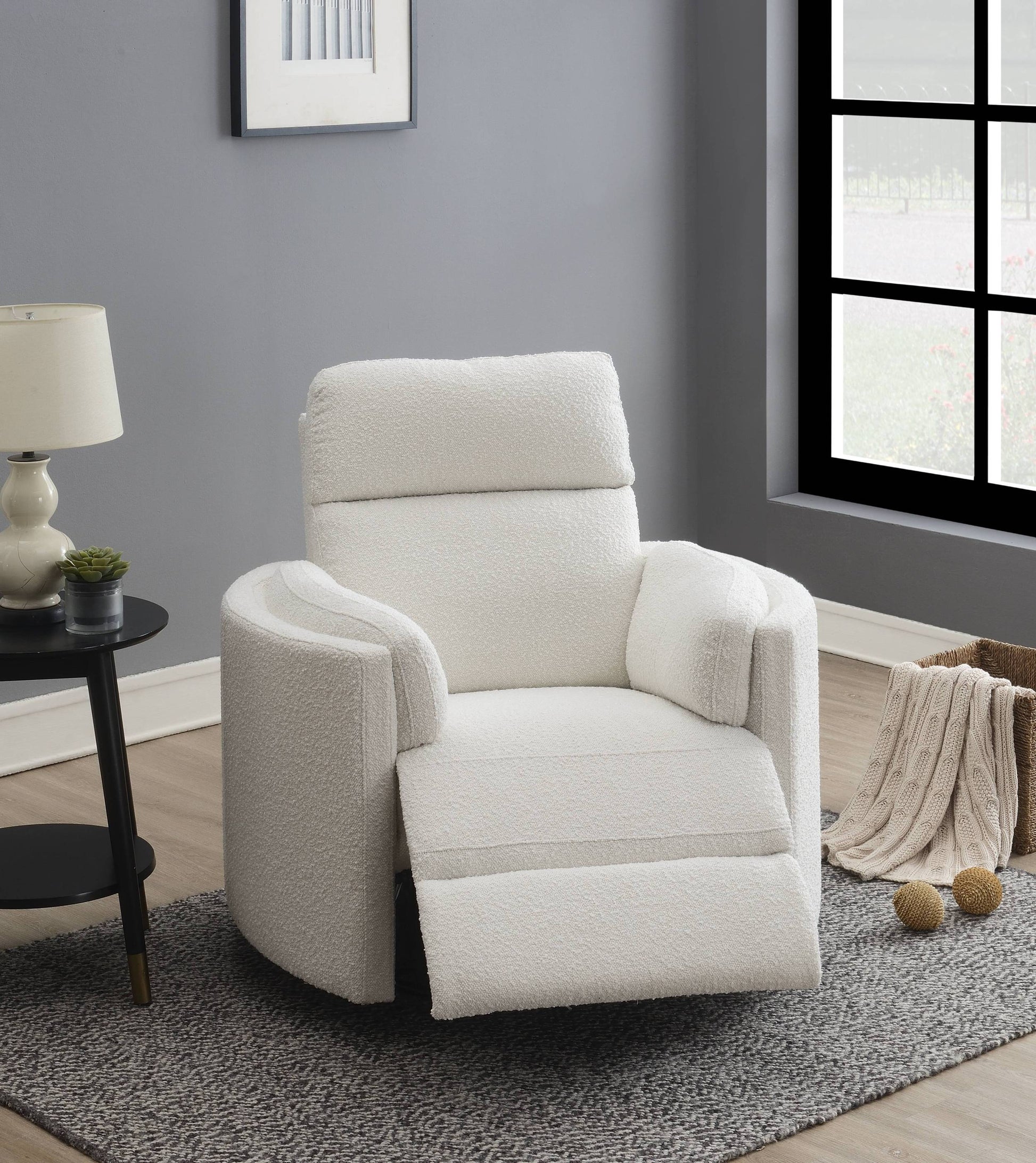 Sagen Glider Recliner W Swivel, Beige Boucle Lv02733 Beige Upholstered