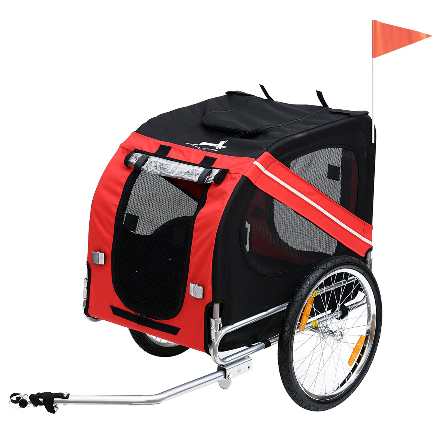 Aosom Dog Bike Trailer Pet Cart Bicycle Wagon Cargo Carrier Attachment For Travel With 3 Entrances Large Wheels For Off Road & Mesh Screen Red Black Red Steel