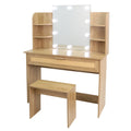 Vanity Desk Set Stool & Dressing Table With Led Lighting Mirror Drawer And Compartments Modern Wood Cosmetic Table Chest Of Drawers Nature Color Natural Wood Particle Board