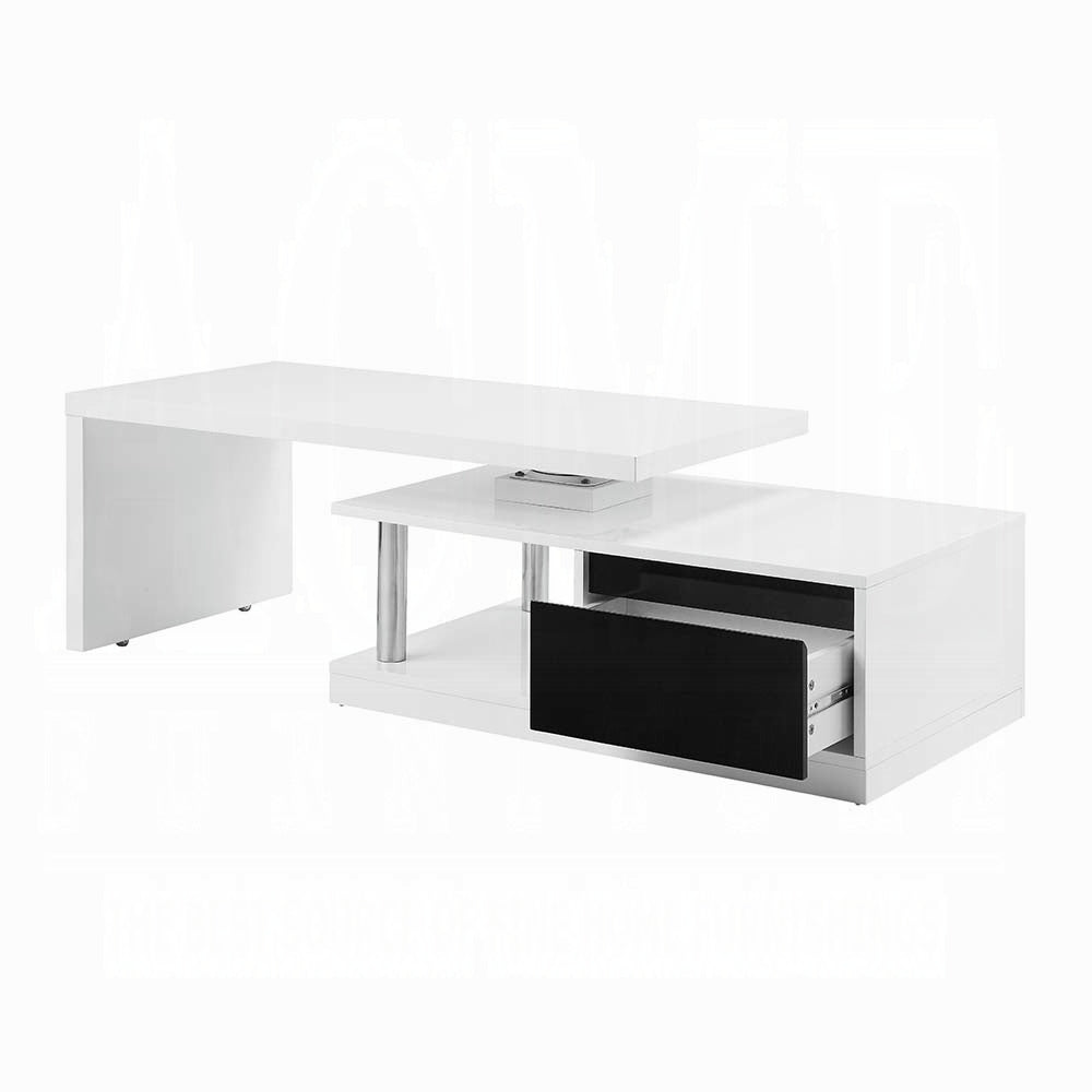 White And Black High Gloss Coffee Table With Swivel Top White Black Primary Living Space Contemporary Drawers Rectangular Wood Metal