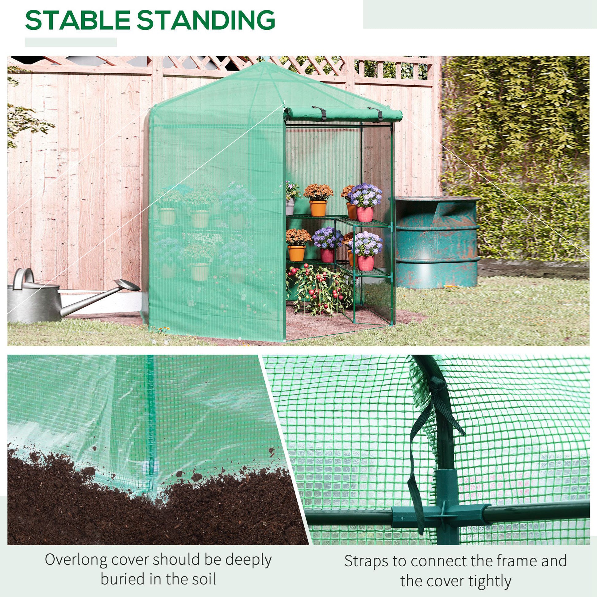 Outsunny Walk In Greenhouse Outdoor 3 Tier 10 Shelf Warm House Garden Hexagonal Hot House With Roll Up Zipper Door & Steel Frame Green Pvc