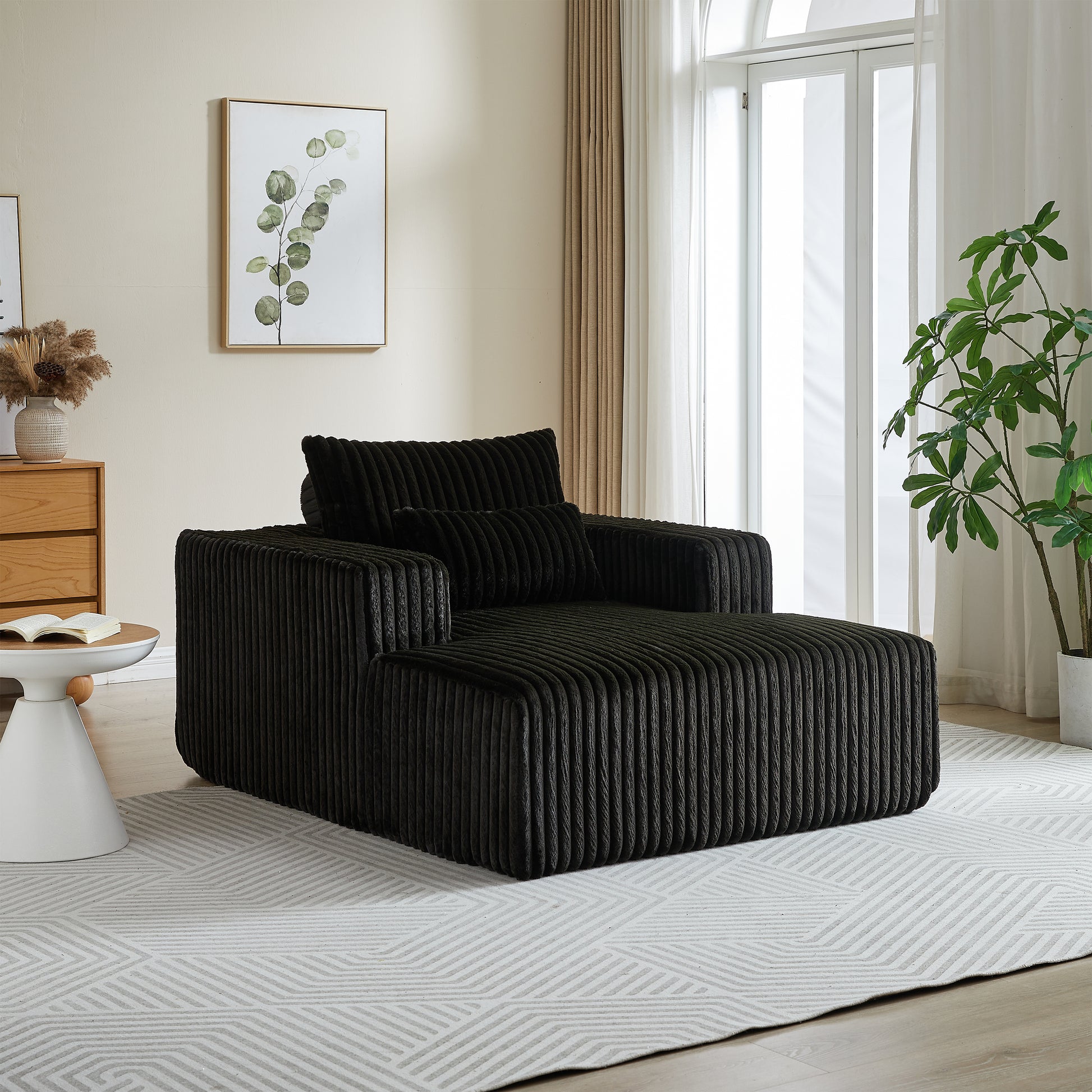 62.5 Inch Corduroy Sponge Sofa Lounge Chair,No Assembly Required,Fluffy Modern Sleeper Chair For Indoor Living Room Bedroom Black Foam Corduroy 1 Seat