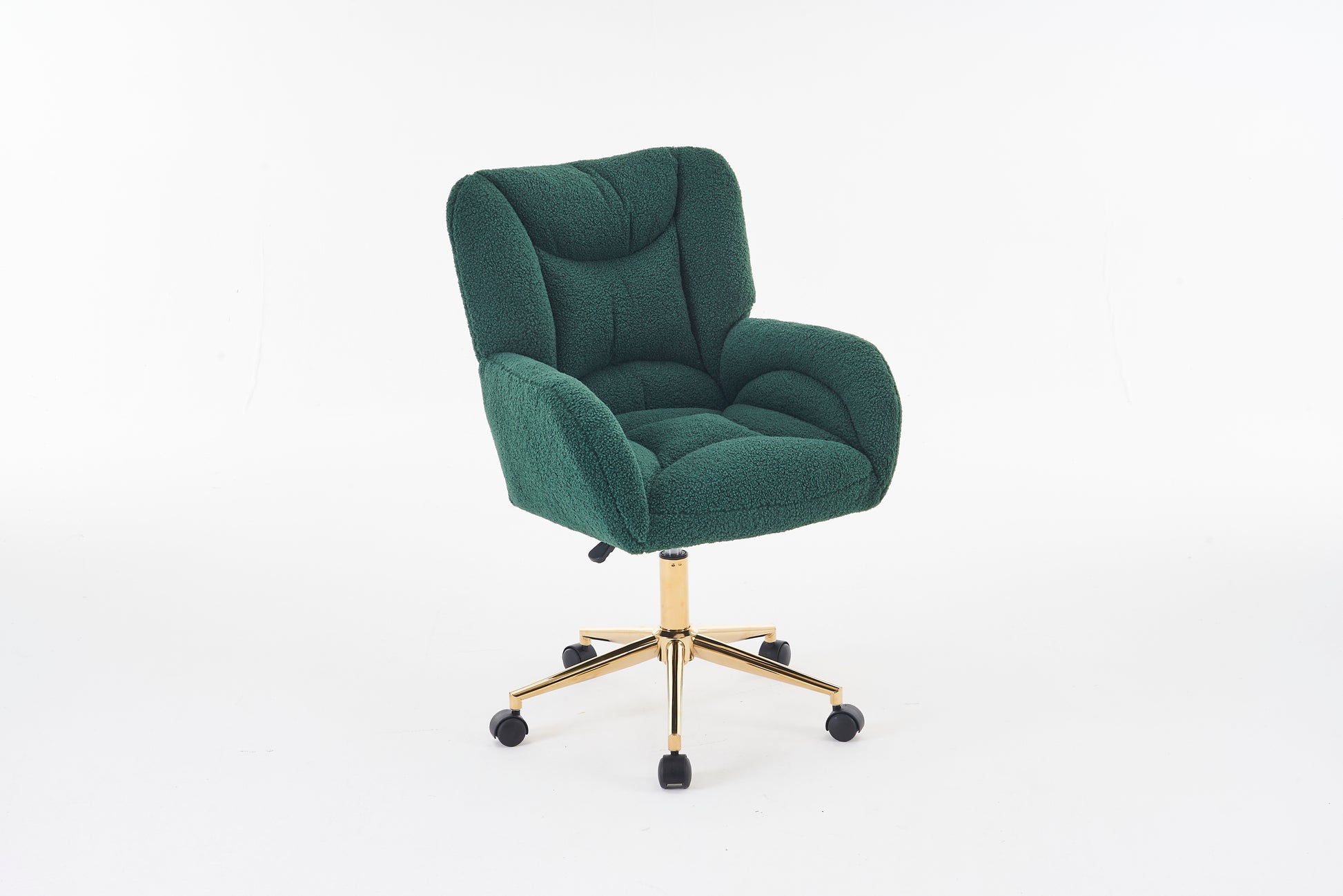 005 Teddy Fabric 360 Swivel Home Office Chair With Gold Metal Base And Universal Wheels,Green Solid Green Office Sponge Wipe Clean Modern Office Chairs Tufted Back Foam Swivel Teddy