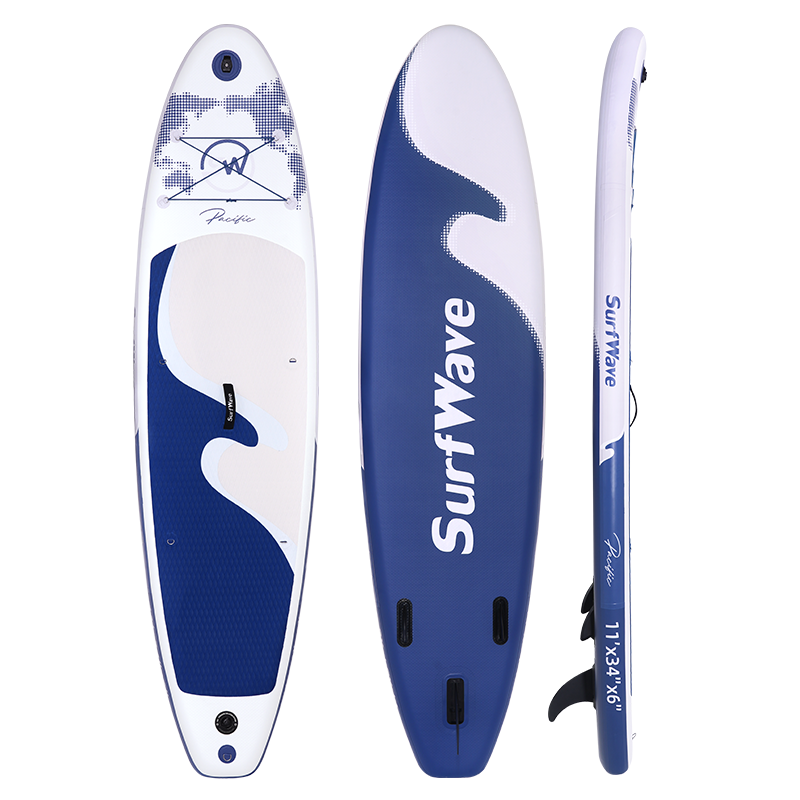 Inflatable Stand Up Paddle Board 11'X34"X6" With Accessories Water Sports Blue Gray Anti Slip Garden & Outdoor American Design,Beach Multifunctional Pvc