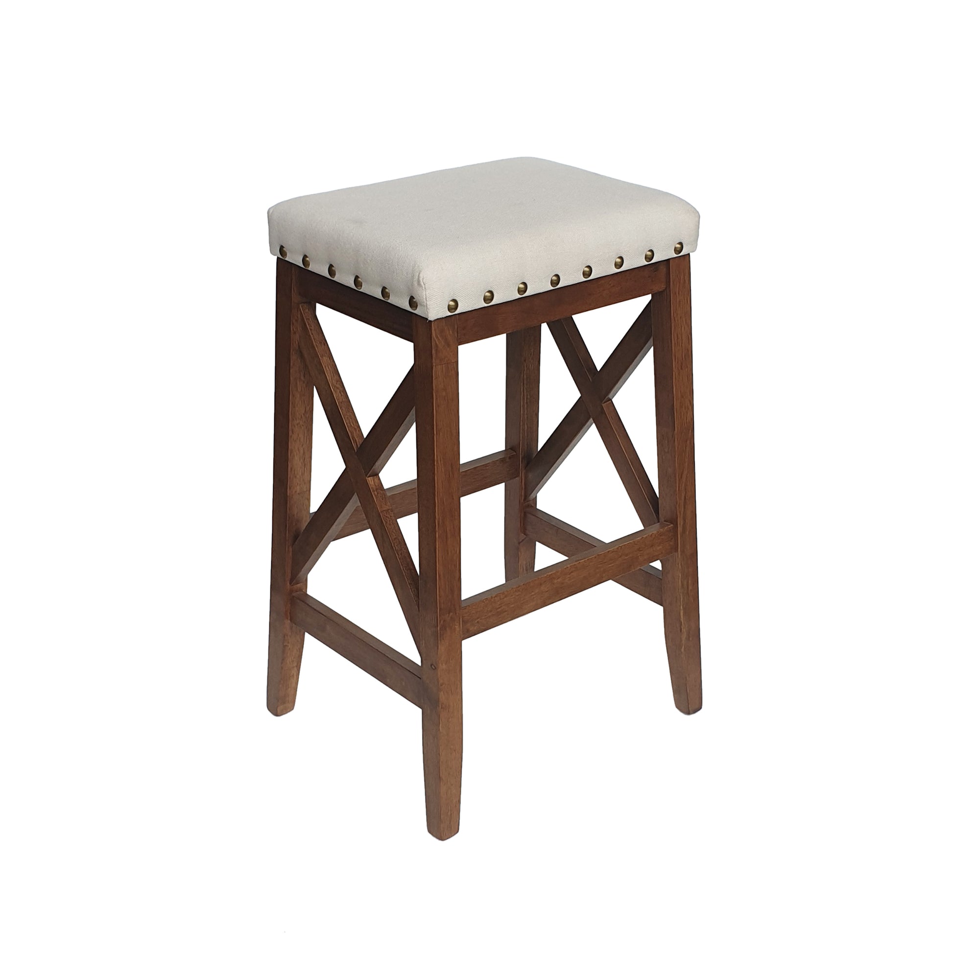 Saddle Barstool Beige Rubber Wood