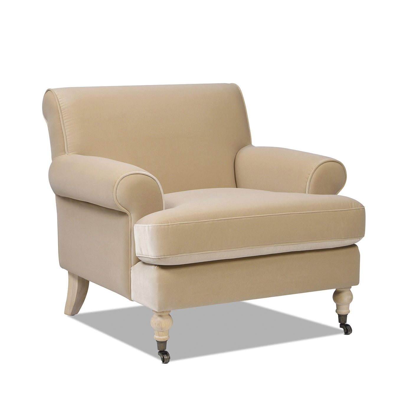 Alana 38" Lawson Accent Arm Chair Metal Casters, Fawn Brown Performance Velvet Brown Foam Velvet