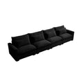 4 Seater Deep Seat Couches For Living Room, Comfy Black Corduroy Sofas For Living Room Modern With 4 Waist Pillows Black Corduroy 4 Seat