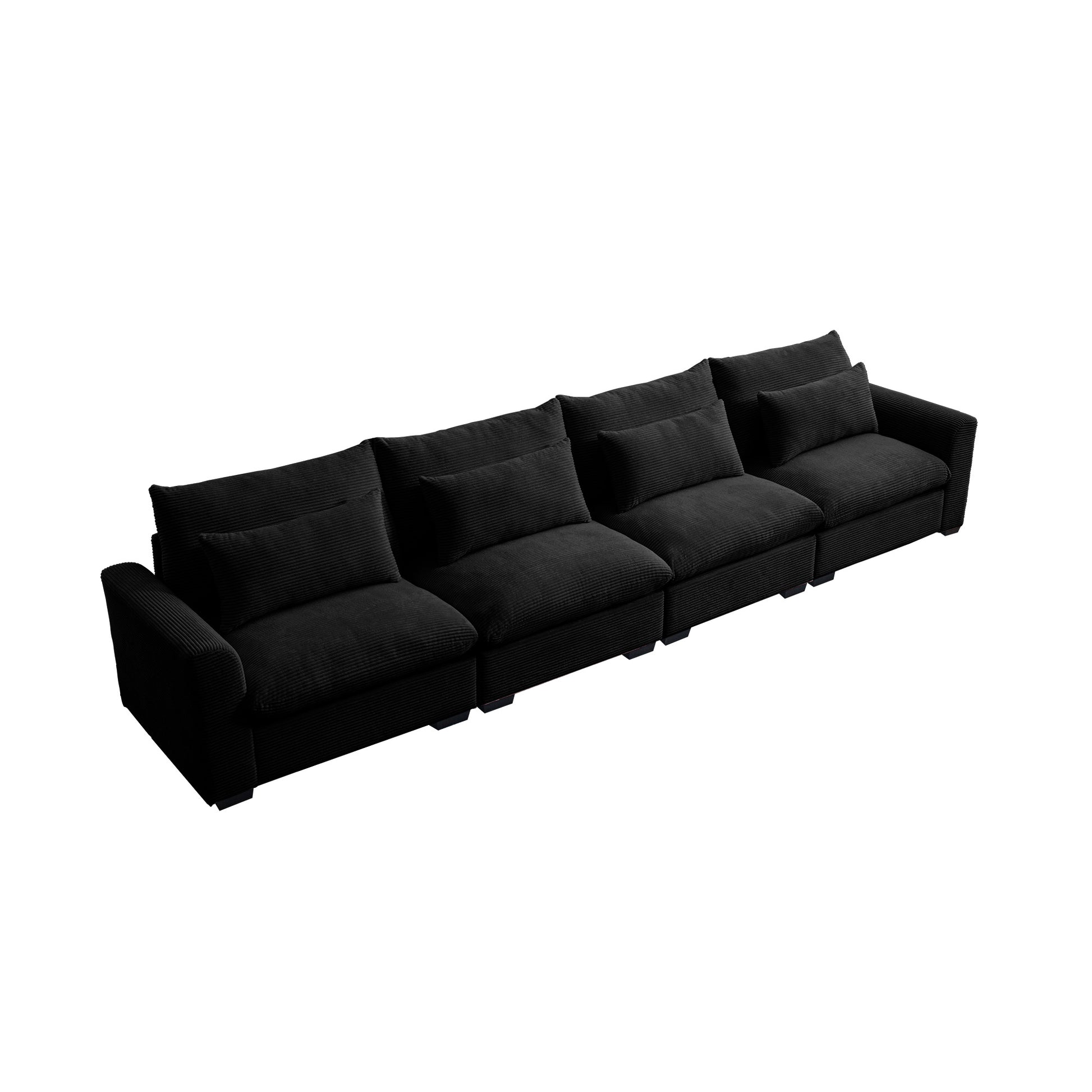 4 Seater Deep Seat Couches For Living Room, Comfy Black Corduroy Sofas For Living Room Modern With 4 Waist Pillows Black Corduroy 4 Seat