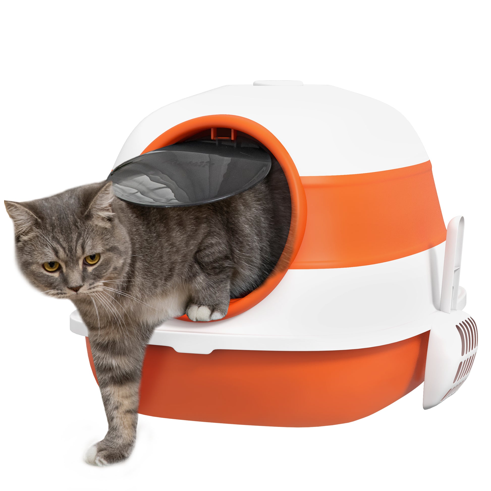 Pawhut Cat Litter Box With Lid, Covered Litter Box W High Sides, Air Freshener, Large Two Way Entrance Kitty Litter Box, Foldable, Easy Clean, Orange, And Black Orange Plastic