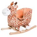 Qaba Kids Plush Rocking Horse Giraffe Style Themed Ride On Chair Toy With Sound Brown Brown Wood