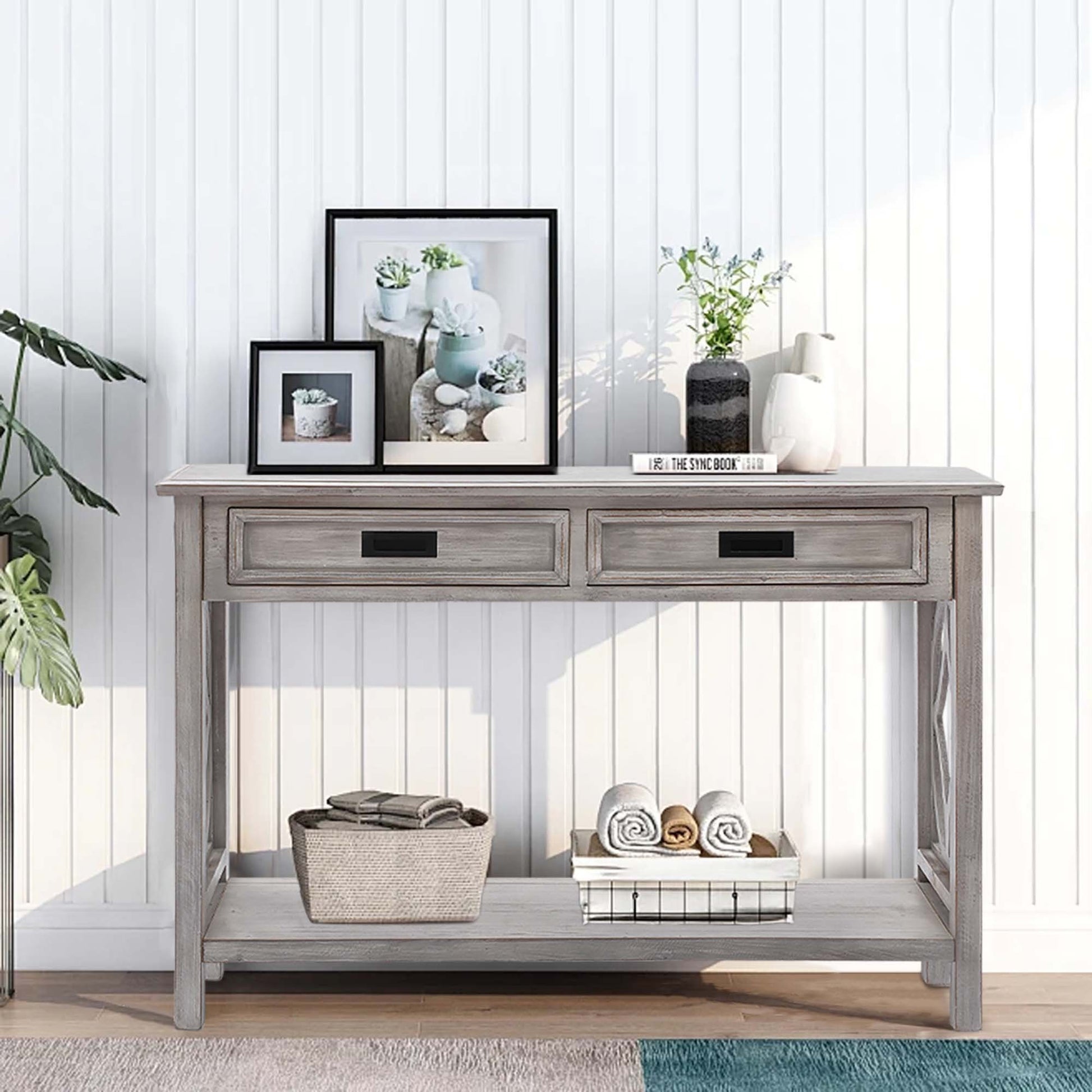 Whitewashed Wood 2 Drawer 1 Shelf Console And Entry Table Natural Whitewash Primary Living Space Fir Mdf