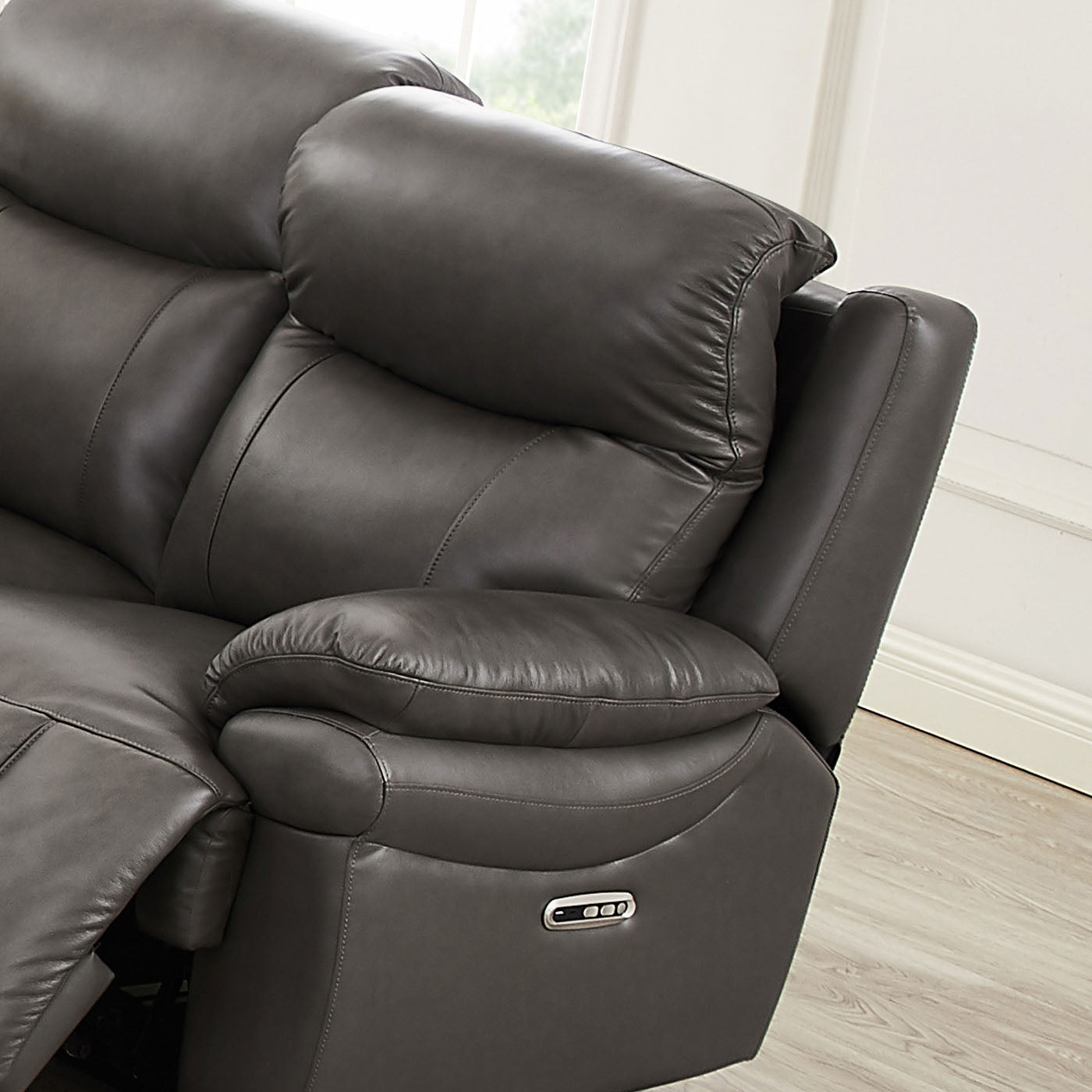 Springdale Power Headrest Zero Gravity Reclining Loveseat Gray Memory Foam Genuine Leather