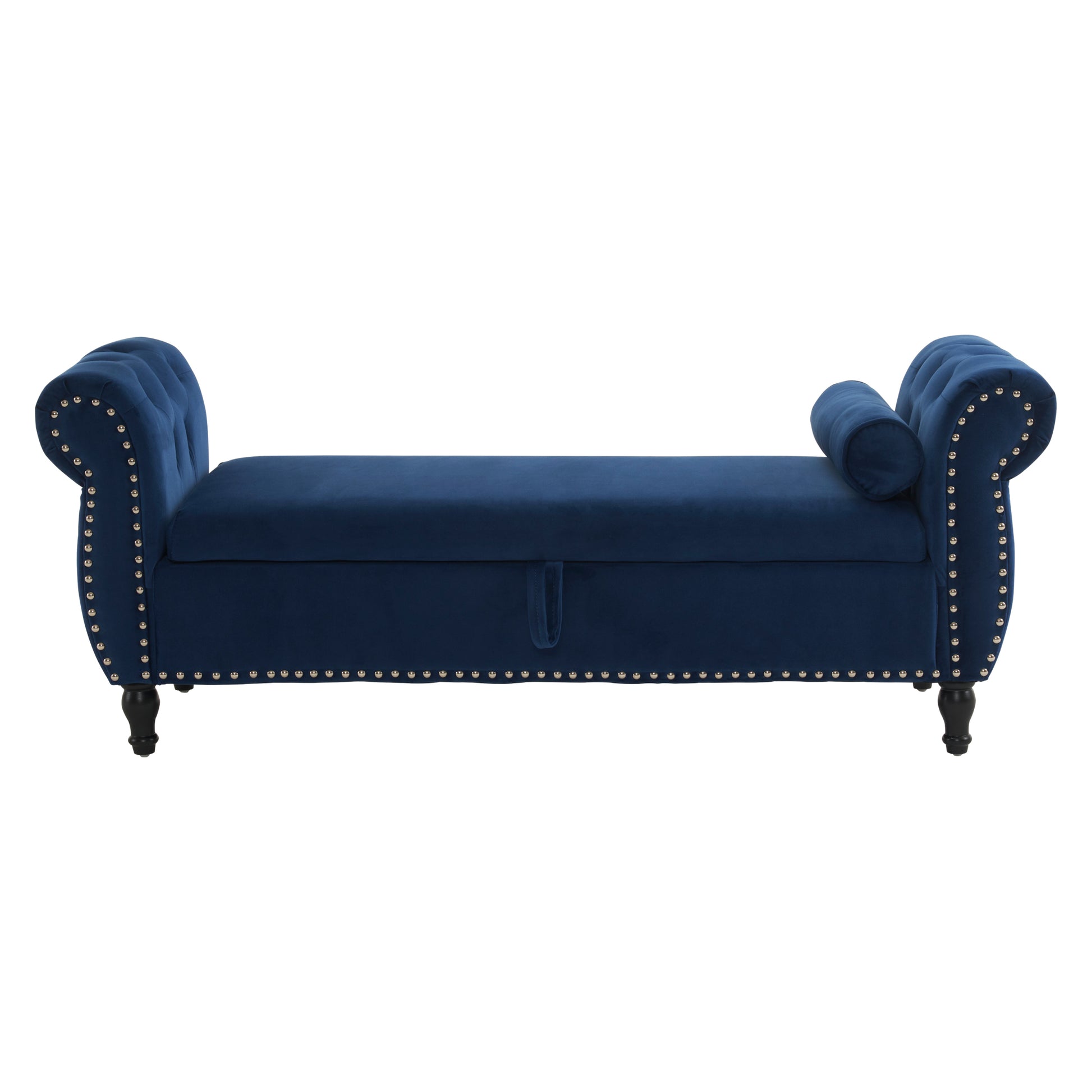 Velvet Multifunctional Storage Rectangular Ottoman Bench With 1 Pillow, Navy Blue Antique Navy Blue Polyester Wood Solid Beige Pine Flip Top Polyester With Storage Velvet