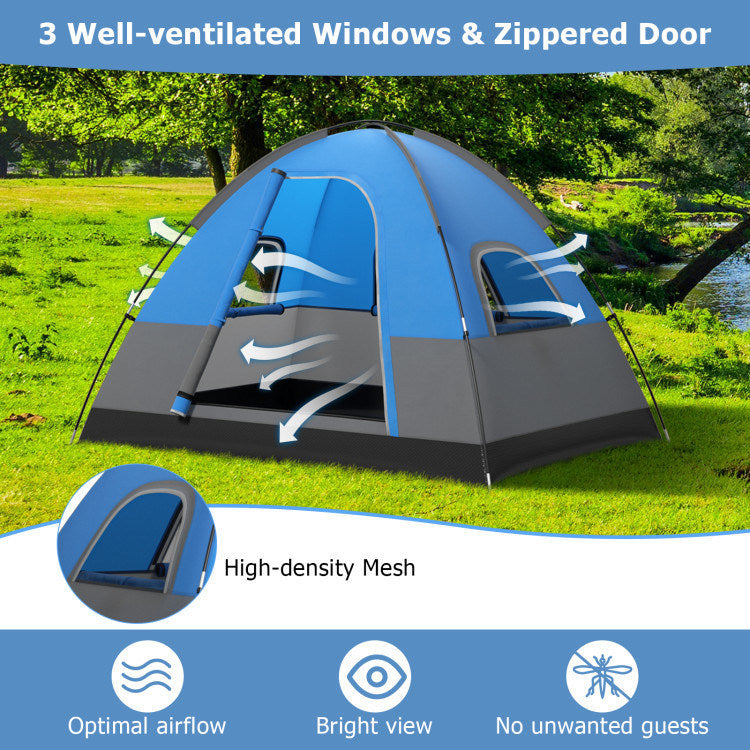 3 Person Outdoor Camping Tent With Removable Floor Mat For Camping Hiking Traveling Blue Mesh