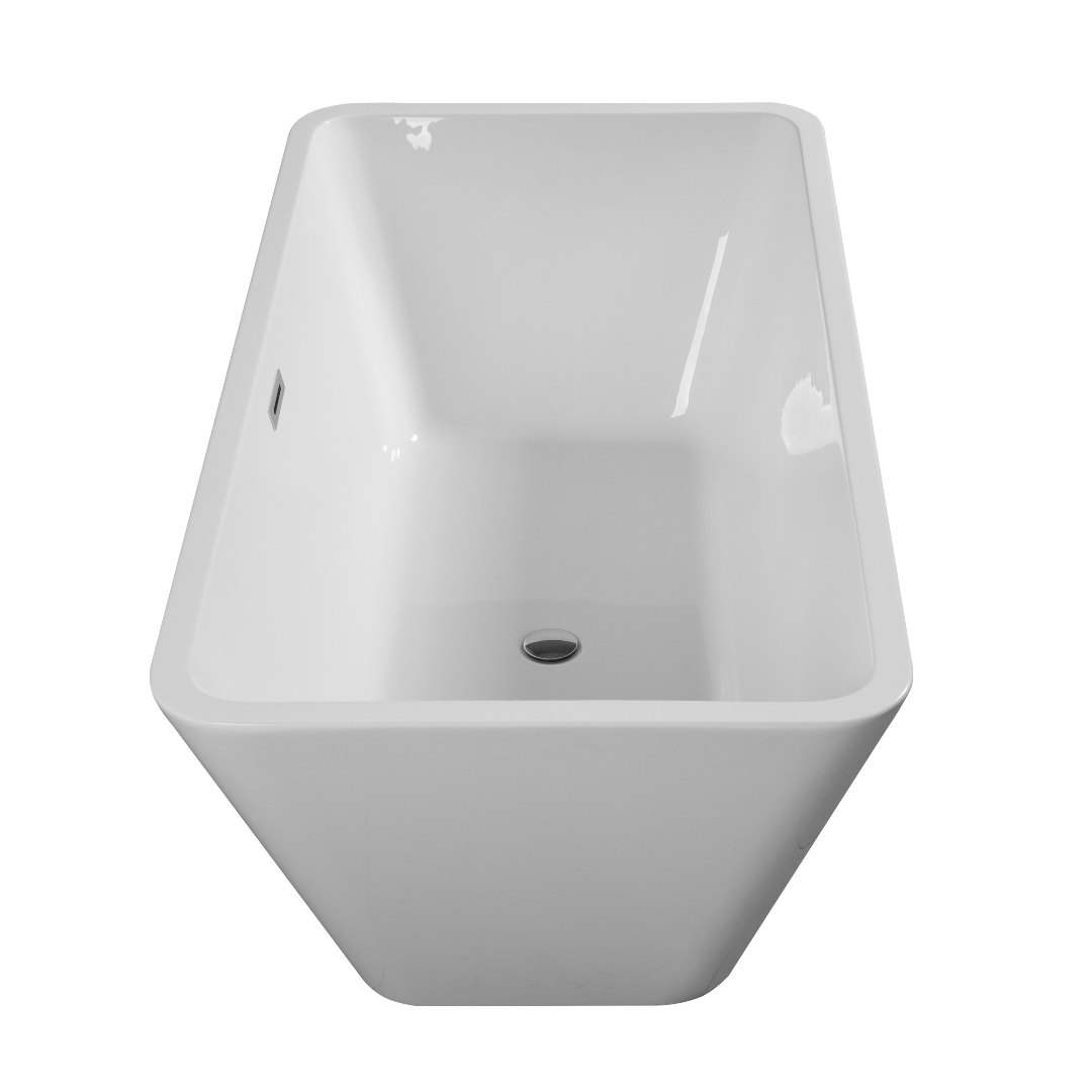 59" X 30" Acrylic Rectangular Freestanding Bathtub, Contemporary Soaking White Tub With Brushed Nickel Overflow And Pop Up Drain, Cupc Certified, Glossy White 23A01 60 Gloss White Rectangle Bathroom Freestanding Tubs Center Fiberglass Acrylic