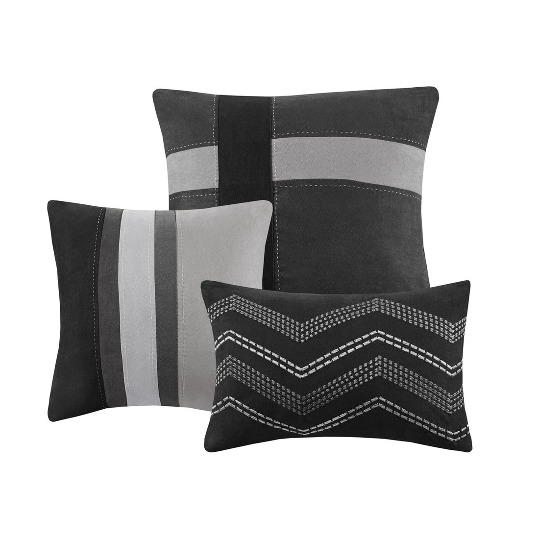 7 Piece Faux Suede Comforter Set Black Queen Queen Black Polyester