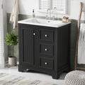 30 Inch Bathroom Vanity Cabinet With Ceramic Basin, 3 Drawers And Adjustable Shelves Black Bathroom Solid Wood Mdf