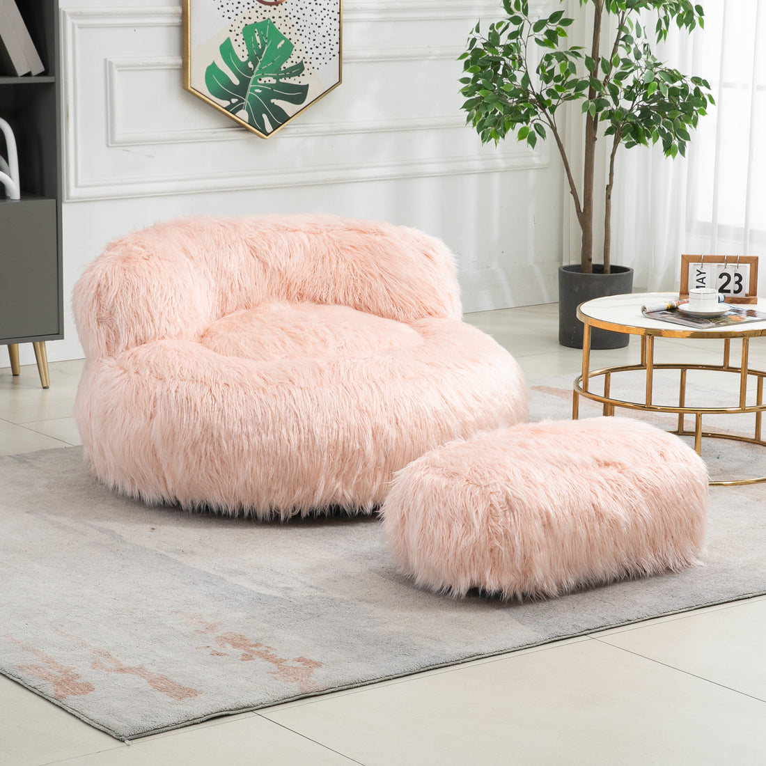 Coolmore Bean Bag Chair, Floor Sofa With Handle,Accent Sofa Chair With Ottoman For Gaming Reading Relaxing Pink Pink Foam Plush