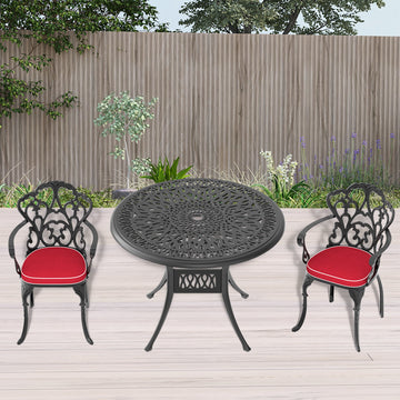 Cushions In Random Colors 3 Piece Set Of Cast Aluminum Patio Furniture With Cushions Yes Dining Set Black Seats 2 Rust Resistant Frame Water Resistant Cushion Garden & Outdoor Complete Patio Sets Aluminium