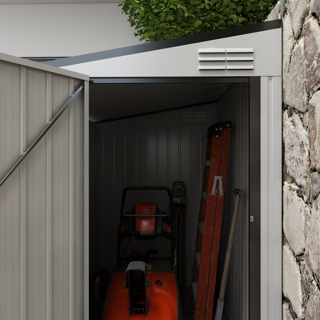 Outsunny 4' X 6' Metal Outdoor Storage Shed, Lean To Storage Shed, Garden Tool Storage House With Lockable Door And 2 Air Vents For Backyard, Patio, Lawn, White White Steel